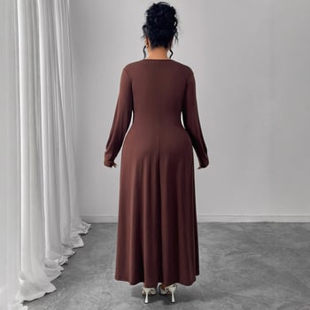 Női ruha V-nyakkal, hosszú ujjú, magas derekú, plisírozott dizájnnal, hosszú szoknyás ruházat