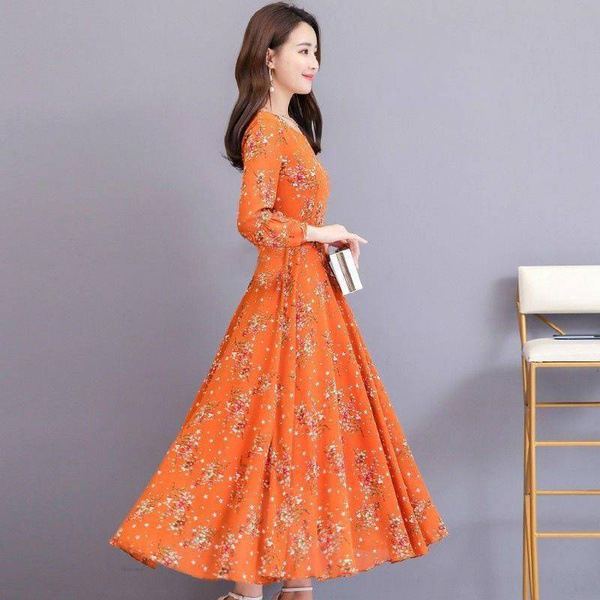 Μίντι φόρεμα με φλοράλ εκτύπωση, Α-γραμμής σιλουέτα, μακριά μανίκια, πολυεστέρας