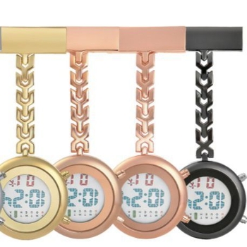 Ápolónői óra digitális kijelzővel, elektronikus működés, fém tokozás, kerek számlap, 15 mm vastagság