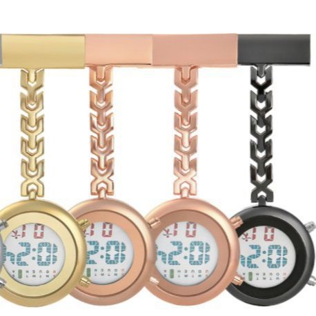 Ápolónői óra digitális kijelzővel, elektronikus működés, fém tokozás, kerek számlap, 15 mm vastagság