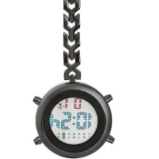 Ápolónői óra digitális kijelzővel, elektronikus működés, fém tokozás, kerek számlap, 15 mm vastagság