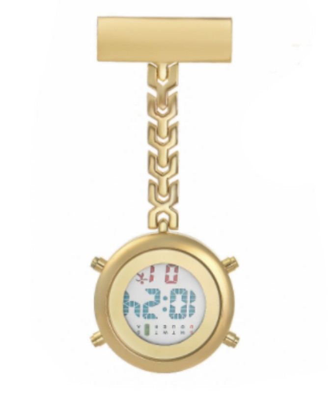 Ápolónői óra digitális kijelzővel, elektronikus működés, fém tokozás, kerek számlap, 15 mm vastagság