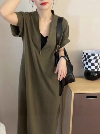 Šaty z ribovaného materiálu so zipsom, retro štýl Hepburn, stredná dĺžka, A-línia