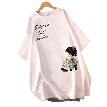 Ženska haljina tipa T-shirt sa kratkim rukavima, 95% pamuk, udoban kroj, midi duljina, okrugli izrez