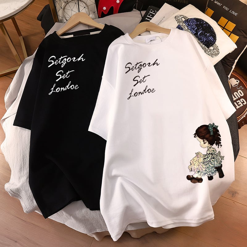 Ženska haljina tipa T-shirt sa kratkim rukavima, 95% pamuk, udoban kroj, midi duljina, okrugli izrez