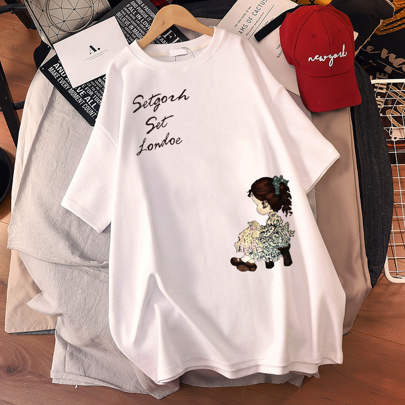 Ženska haljina tipa T-shirt sa kratkim rukavima, 95% pamuk, udoban kroj, midi duljina, okrugli izrez