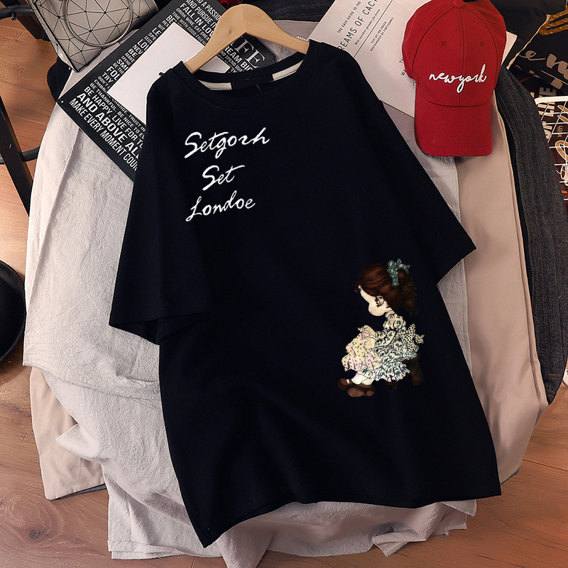 Ženska haljina tipa T-shirt sa kratkim rukavima, 95% pamuk, udoban kroj, midi duljina, okrugli izrez