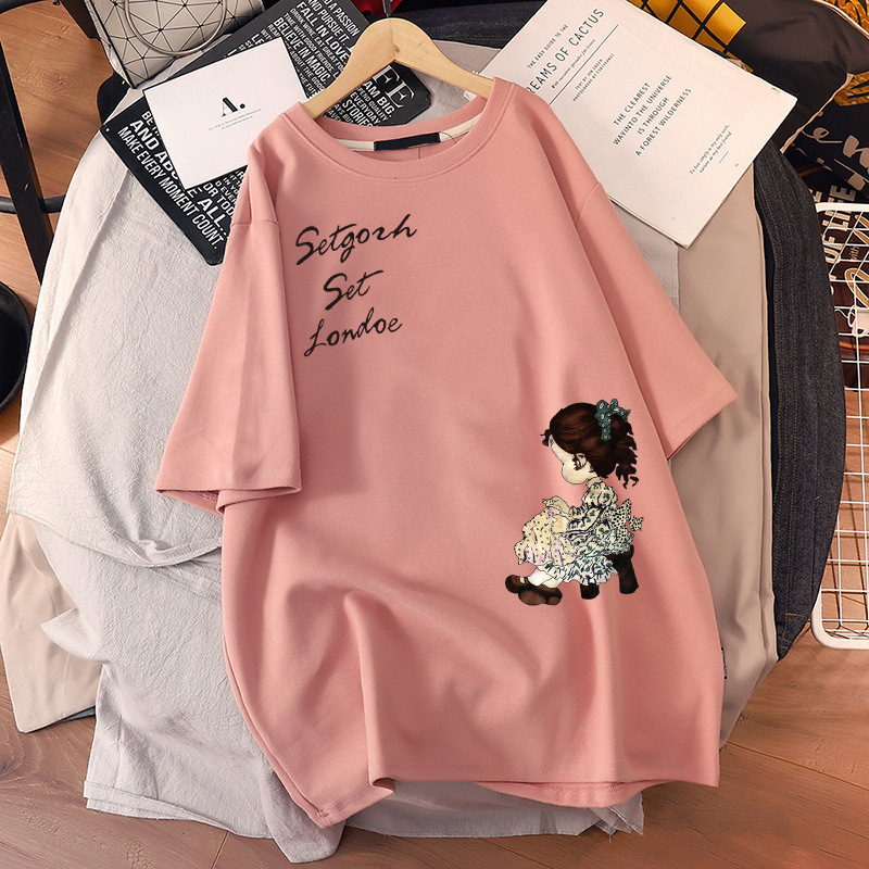 Ženska haljina tipa T-shirt sa kratkim rukavima, 95% pamuk, udoban kroj, midi duljina, okrugli izrez