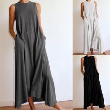 Haljina s okruglim izrezom, bez rukava, Milk Silk tkanina, dugačkog kroja