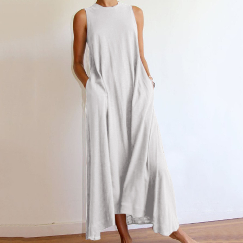 Haljina s okruglim izrezom, bez rukava, Milk Silk tkanina, dugačkog kroja