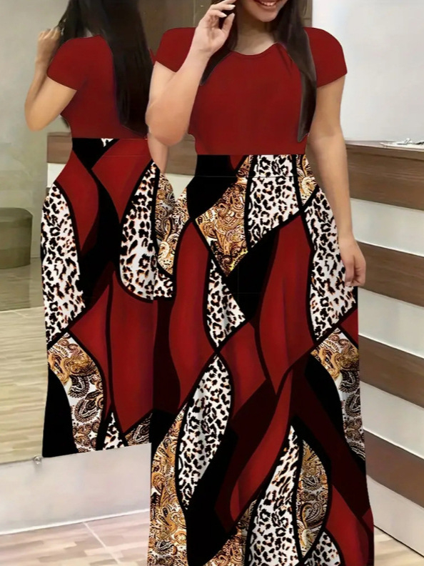 Haljina od Milk Silk tkanine, print, okrugli izrez, elegantne kratki rukavi, duga suknja