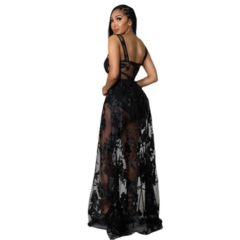 Безръкав рокля с презрамки и принт, U-образна яка, дължина миди, полиестерна тъкан