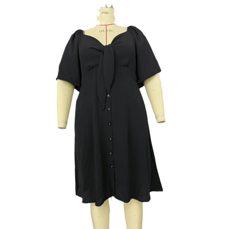 V-nyakú rövid ujjú ruha, poliészter, nyár 2024