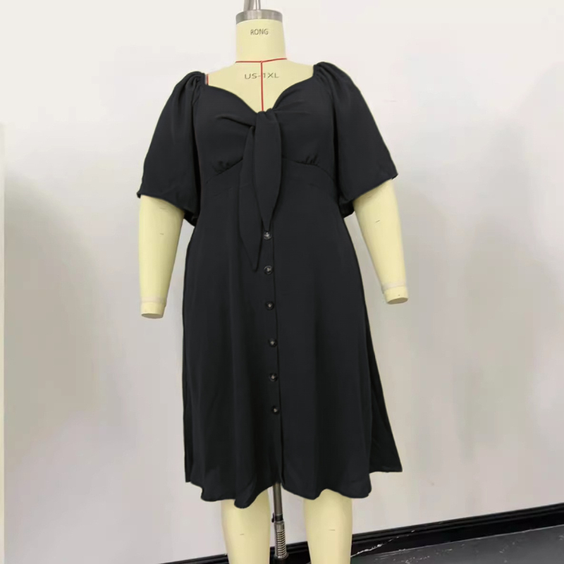 V-nyakú rövid ujjú ruha, poliészter, nyár 2024