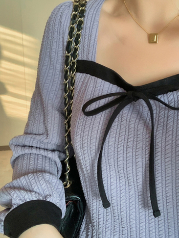 Plus-size duga haljina u francuskom stilu s kvadratnim izrezom, mašnicom i puff rukavima