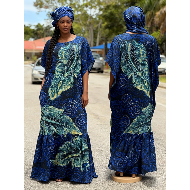 Ženska dugačka haljina sa štrasom, poliester-elastan tkanina, A-linijski kroj, okrugli izrez, rukavi 3/4