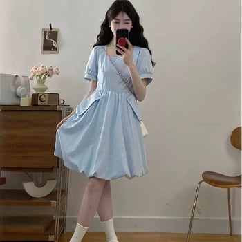 A-vonalú ruha négyszögletes gallérral, buborékos ujjakkal, közepes hosszúságú, chenille anyag 90–95% spandex-szel, érett nő stílus, 2025 nyár