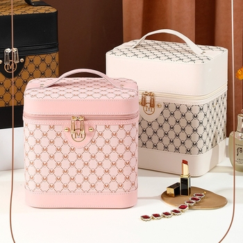 Козметичен несесер с голям капацитет, PU кожа, подплата от найлон, стил кутия, за жени
