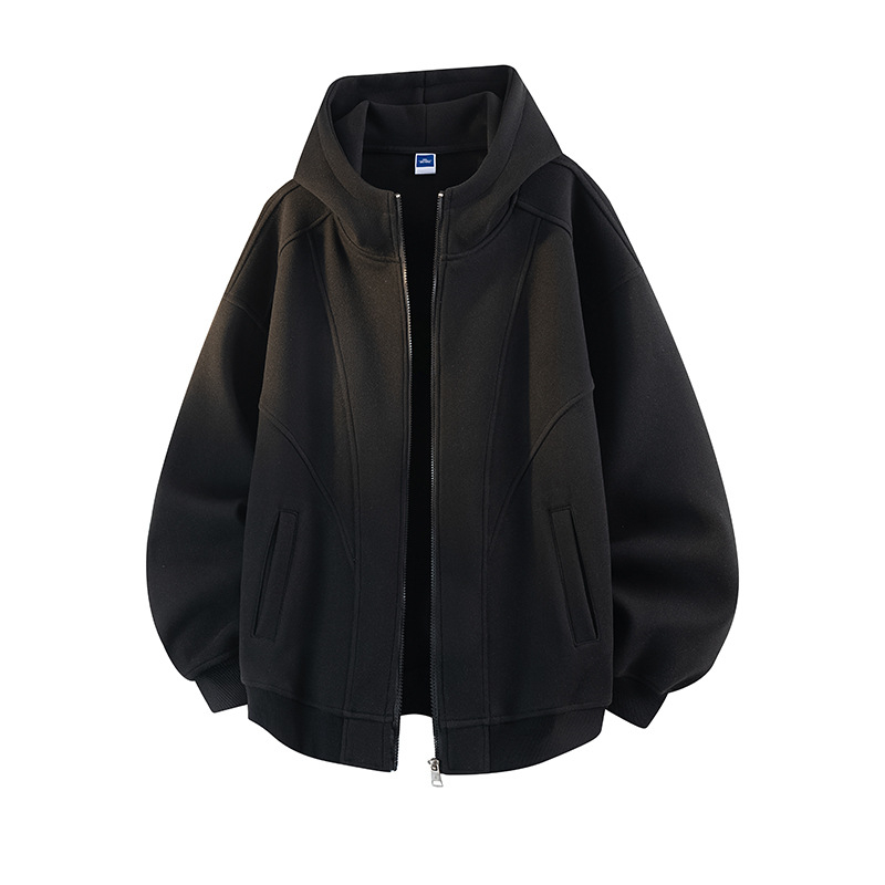 Hooded kardigan-sweatshirt, slobodna silueta, okrugli izrez, dugi rukavi, lagan materijal poliester-spandeks smešavina, trodimenzionalni džep