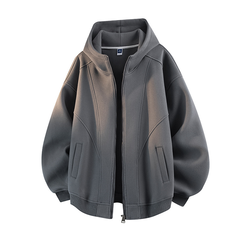 Hooded kardigan-sweatshirt, slobodna silueta, okrugli izrez, dugi rukavi, lagan materijal poliester-spandeks smešavina, trodimenzionalni džep
