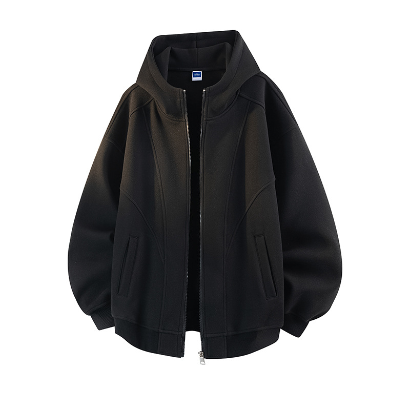 Hooded kardigan-sweatshirt, slobodna silueta, okrugli izrez, dugi rukavi, lagan materijal poliester-spandeks smešavina, trodimenzionalni džep