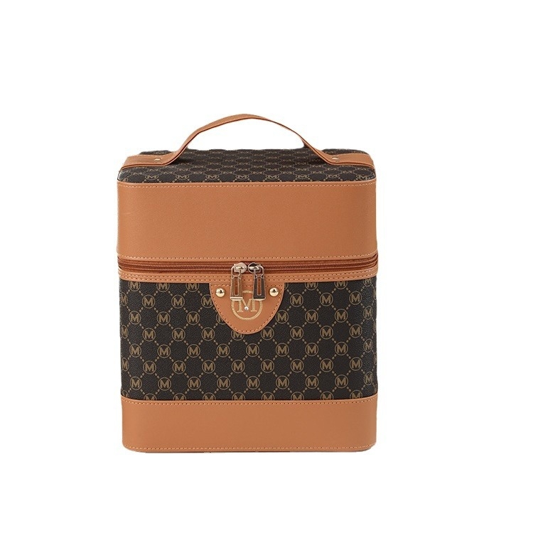 Козметична кутия от PU кожа – преносим органайзер за грим, грижа за кожата и бижута, стил куфар, едноцветна, вътрешна подплата от nylon