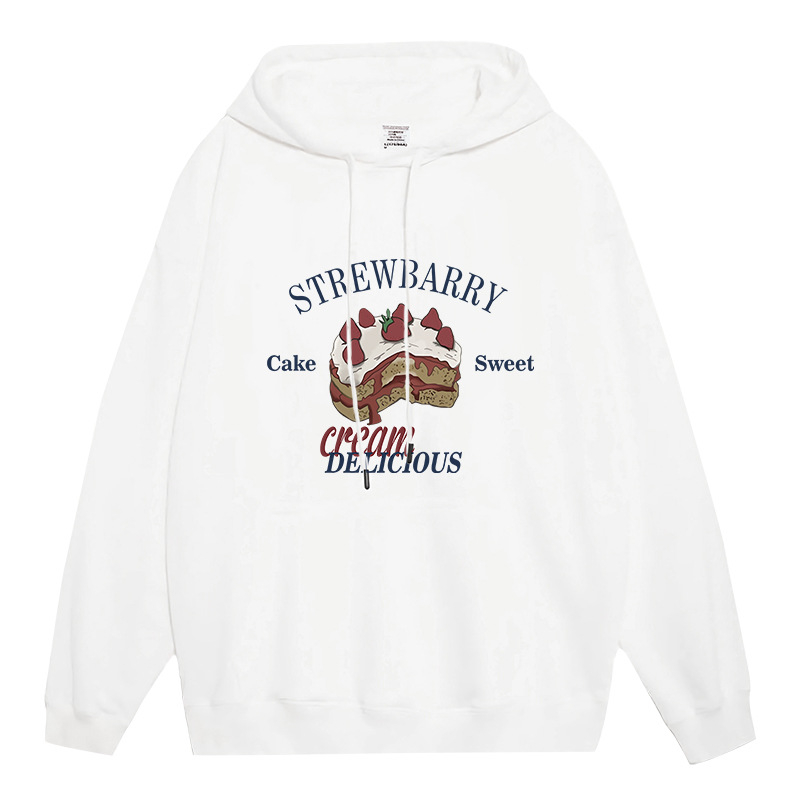 Inspirano Zhang Ruonan: američki retro hoodie s kapuljom, flis unutrašnjost, slobodan kroj, dugi rukavi, tekstni ispis, mješavina pamuka i poliestera sa spandeksom, zima 2025