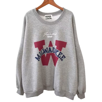 Ženski hoodie pulover s kapuljom, širokog kroja, poliester, otisak s riječima i brojevima, zima 2025