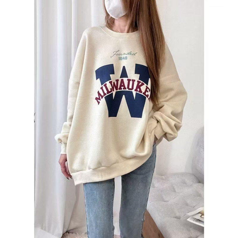 Ženski hoodie pulover s kapuljom, širokog kroja, poliester, otisak s riječima i brojevima, zima 2025