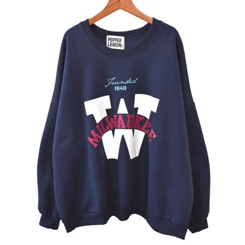 Ženski hoodie pulover s kapuljom, širokog kroja, poliester, otisak s riječima i brojevima, zima 2025