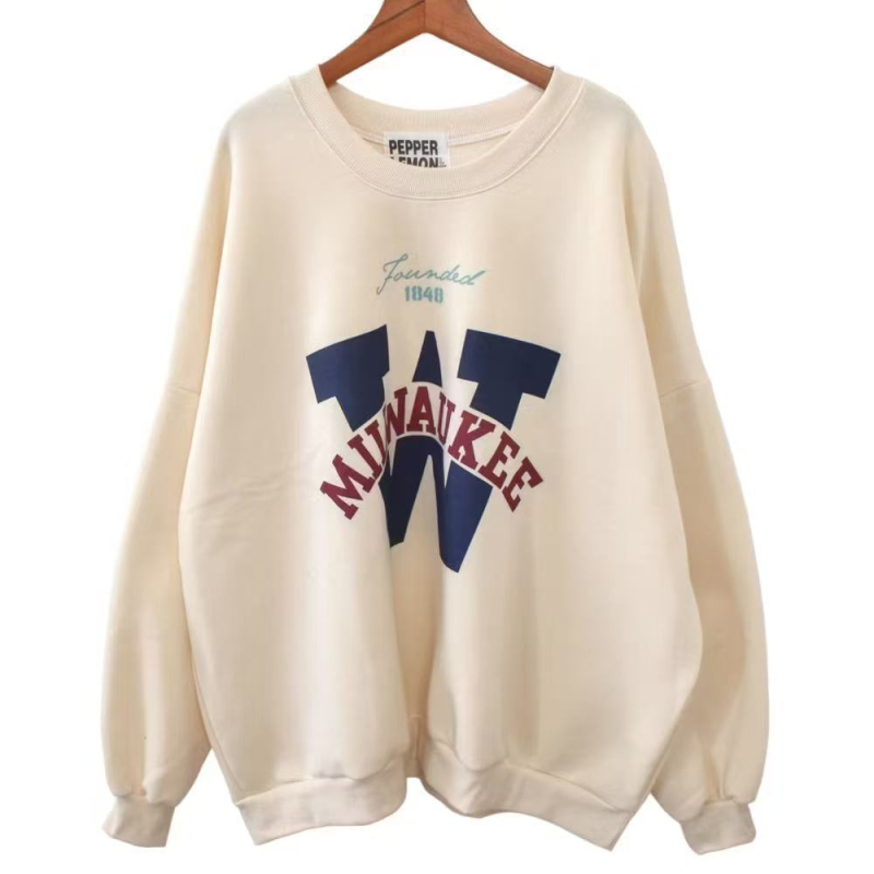 Ženski hoodie pulover s kapuljom, širokog kroja, poliester, otisak s riječima i brojevima, zima 2025