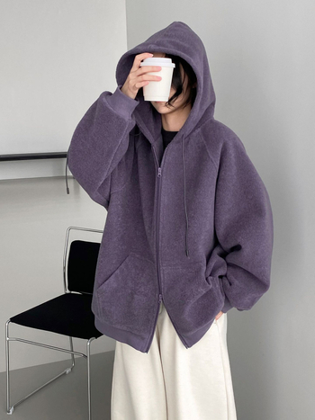 Dámska mikina s kapucňou z hrubého flísu, voľný strih, jednobarevný polyester, štýl korejsko-japonský uvoľnený
