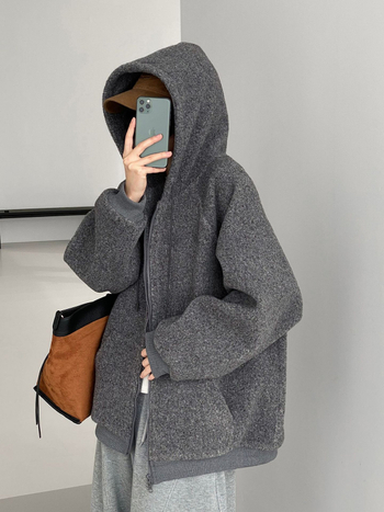 Dámska mikina s kapucňou z hrubého flísu, voľný strih, jednobarevný polyester, štýl korejsko-japonský uvoľnený