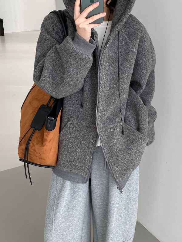 Dámska mikina s kapucňou z hrubého flísu, voľný strih, jednobarevný polyester, štýl korejsko-japonský uvoľnený