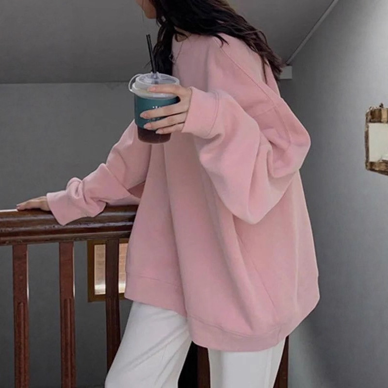Ženski pulover s plus veličine za jesen/zimu, korejskog stila, široka silueta, debeli plišani materijal, dugi rukavi, bez kapuljače