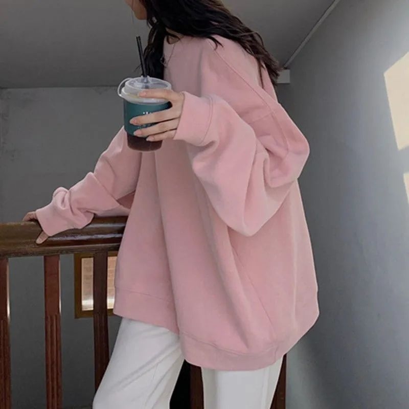 Ženski pulover s plus veličine za jesen/zimu, korejskog stila, široka silueta, debeli plišani materijal, dugi rukavi, bez kapuljače