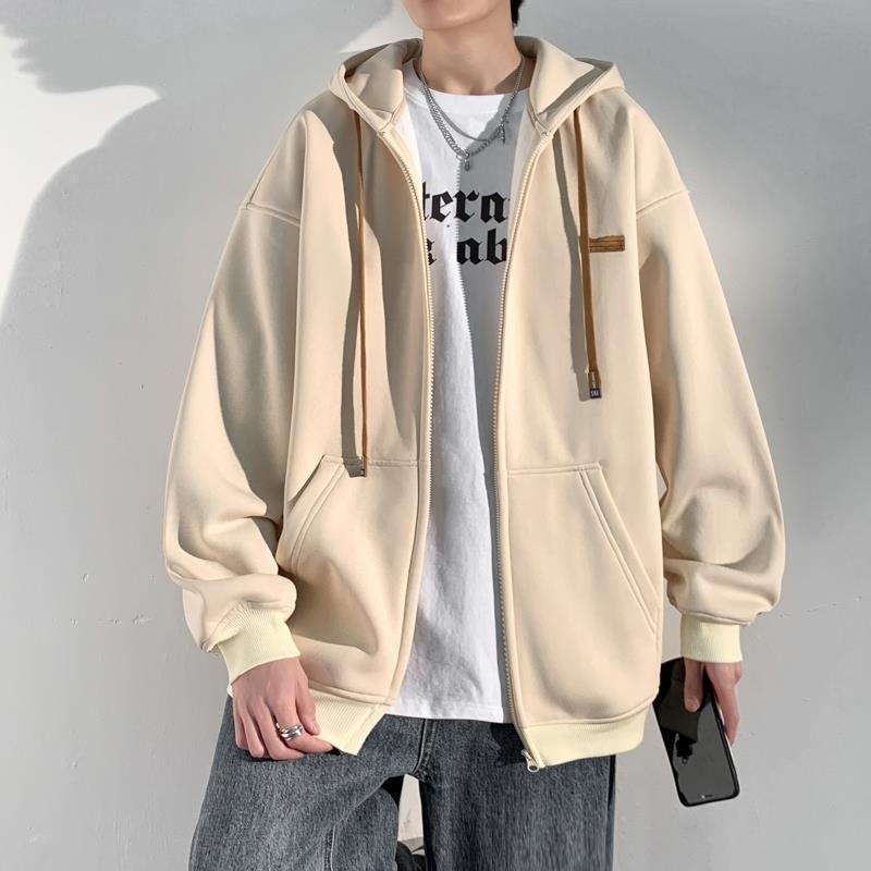 Muški kapućasti kardigan s flis podstavom, udoban kroj, zatvarač, japanski stil, plus veličina