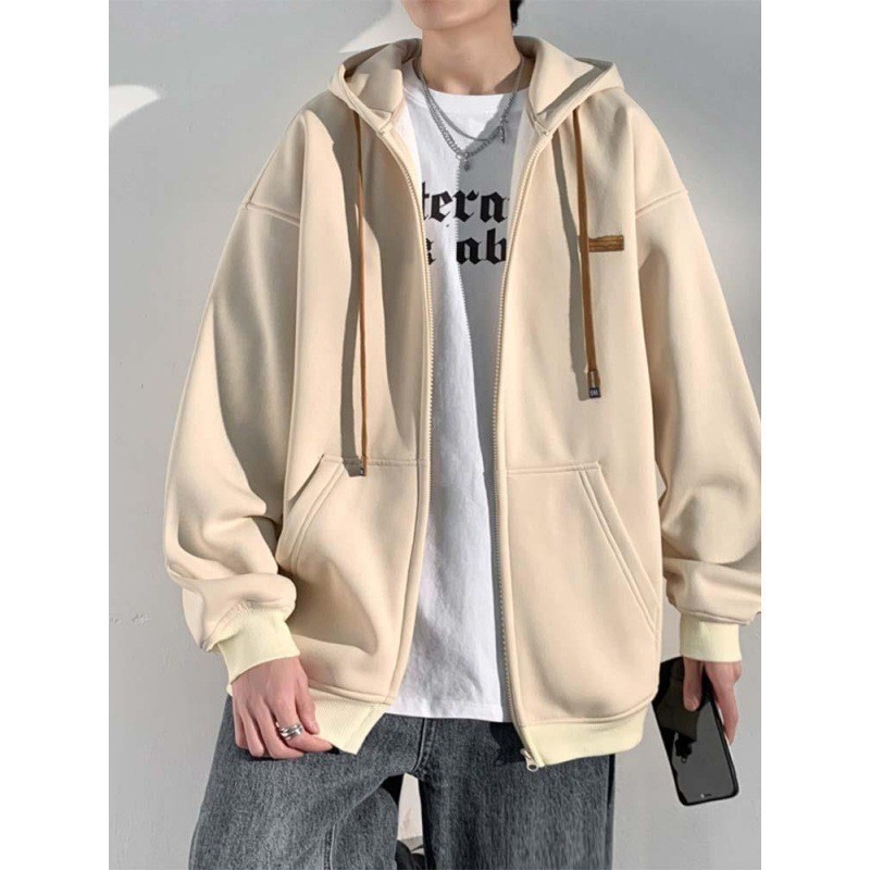 Muški kapućasti kardigan s flis podstavom, udoban kroj, zatvarač, japanski stil, plus veličina