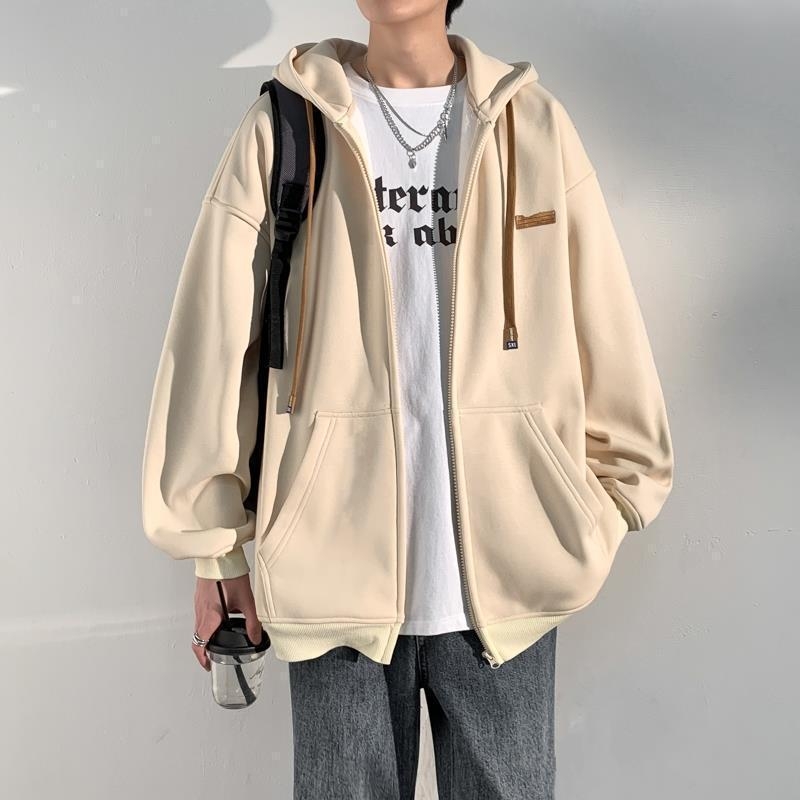 Muški kapućasti kardigan s flis podstavom, udoban kroj, zatvarač, japanski stil, plus veličina