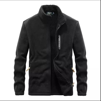 Muška jakna od fleece-a s stojećim ovratnikom, zatvaračem, širokim krojem, jesensko-zimsko razdoblje
