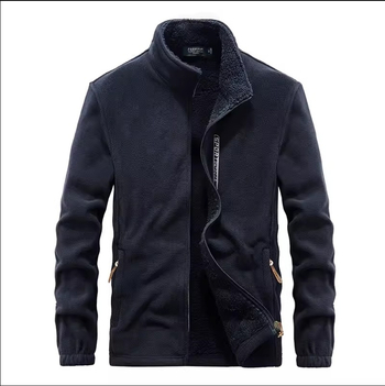 Muška jakna od fleece-a s stojećim ovratnikom, zatvaračem, širokim krojem, jesensko-zimsko razdoblje