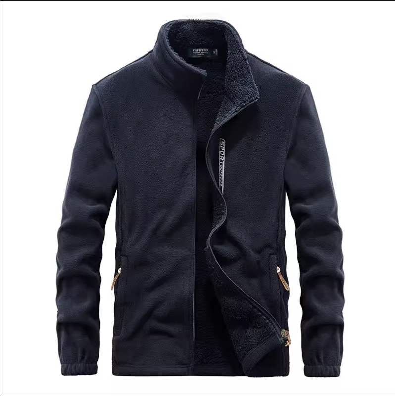 Muška jakna od fleece-a s stojećim ovratnikom, zatvaračem, širokim krojem, jesensko-zimsko razdoblje