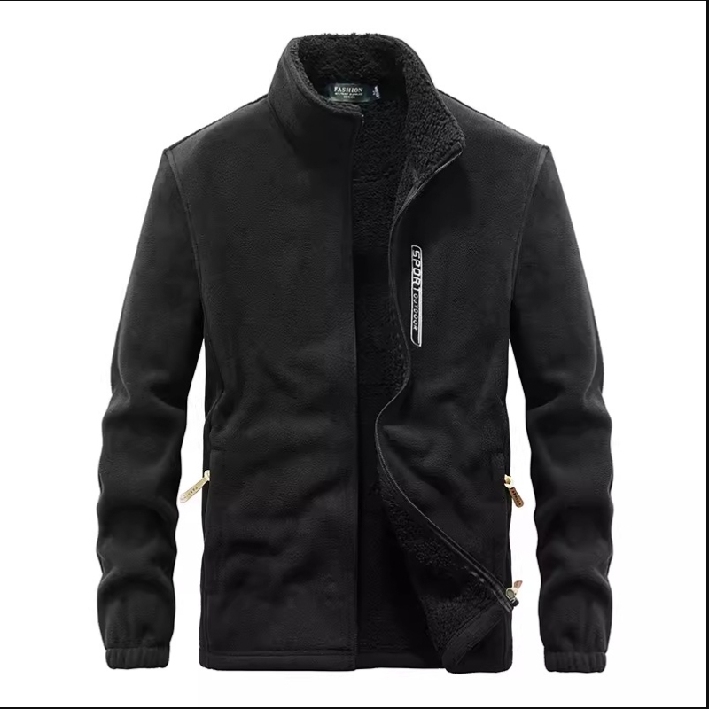 Muška jakna od fleece-a s stojećim ovratnikom, zatvaračem, širokim krojem, jesensko-zimsko razdoblje