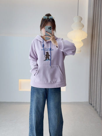 Plusz méretű női kapucnis pulóver, belső fleece-béléssel, hímzett betűkkel (2025 téli kiadás, vastag kötött)