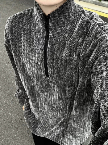 Φούτερ με μοτίβο ψαριών-οστών, με γιακά σταθερού τύπου, φερμουάρ, φαρδιά γραμμή, 96% πολυεστέρας