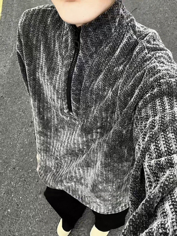 Φούτερ με μοτίβο ψαριών-οστών, με γιακά σταθερού τύπου, φερμουάρ, φαρδιά γραμμή, 96% πολυεστέρας