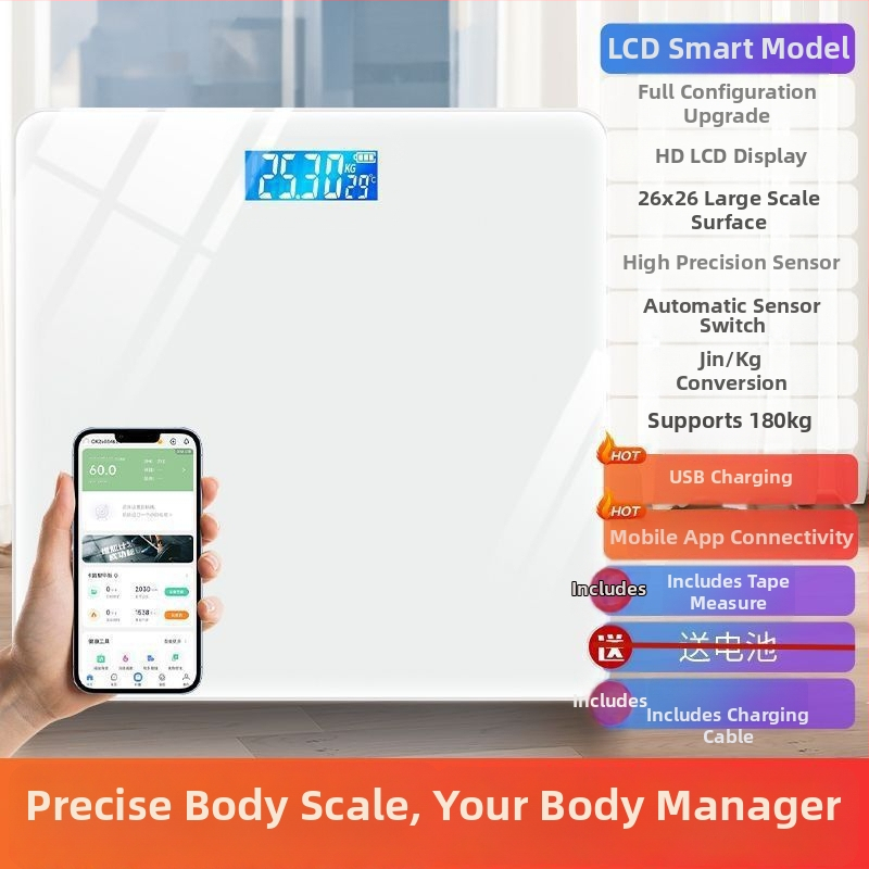 Kehakaal kehara rasvamõõturiga, laaditav elektrooniline skaala, lihtne disain täiskasvanutele, maksimaalne kandevõime 1