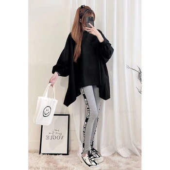 Дамски топ със свободна кройка, кръгло деколте, дълги ръкави, японско-корейски стил, полиестер