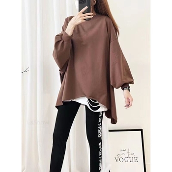 Дамски топ със свободна кройка, кръгло деколте, дълги ръкави, японско-корейски стил, полиестер