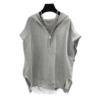 Безръкав суитшърт с качулка и цип - полиестер ≥95%, лято 2023, уличен хипстър стил